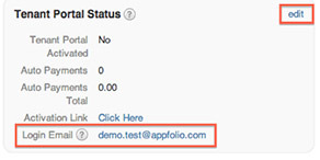 Enter a tenant's email address under the Tenant Portal Status section