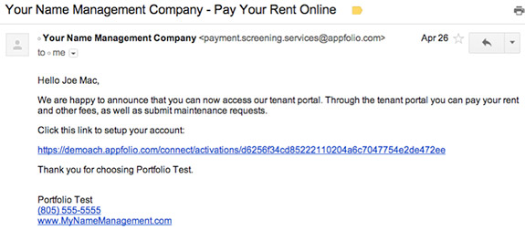 Tenant invitation email screenshot